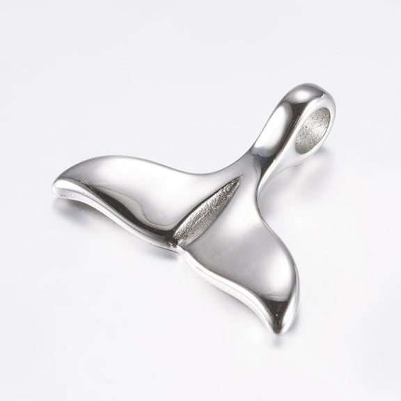 Tarnish Resistant 316 Surgical Stainless Steel Pendants Whale Tail Shape Stainless Steel Color 25x30x3~8mm Hole: 5mm