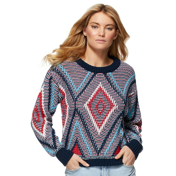 Scoop Scoop Geo Pattern Crew Neck Sweater Women's