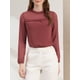 thumbnail image 5 of Blusa de gasa con cuello simulado y volantes de puntos suizos semitransparentes para mujer INSPIRE CHIC en marrón y rojo, 5 of 7