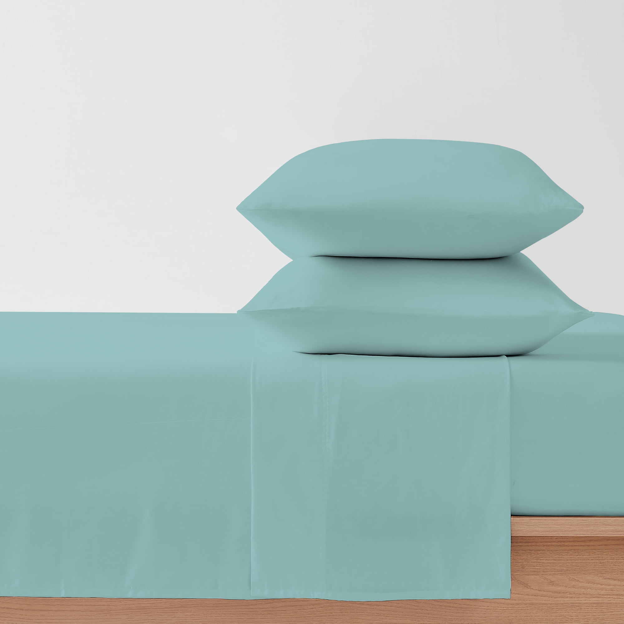 Color Sense 4-Piece 1200 Thread Count Cotton Blend Sateen Bed Sheet Set, Wrinkle-Resistant, Super Soft, Extra Deep Pocket, Hotel Luxury Bedding, King, Aqua