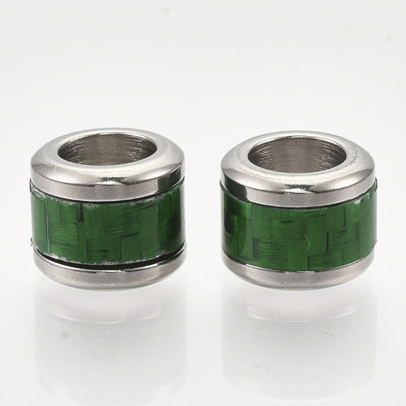 BD999 - 5 pcs 304 Stainless Steel Green Weave Pattern Metal Drum Column Spacer Beads - 10mm - Large Hole: 6mm - Fits European Cords and Paracord!