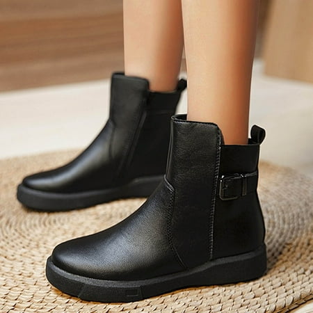 

Ankle Boots Belt Velvet Ankle British Buckle And Zipper Boots Style Fashion Women s Flat women s boots