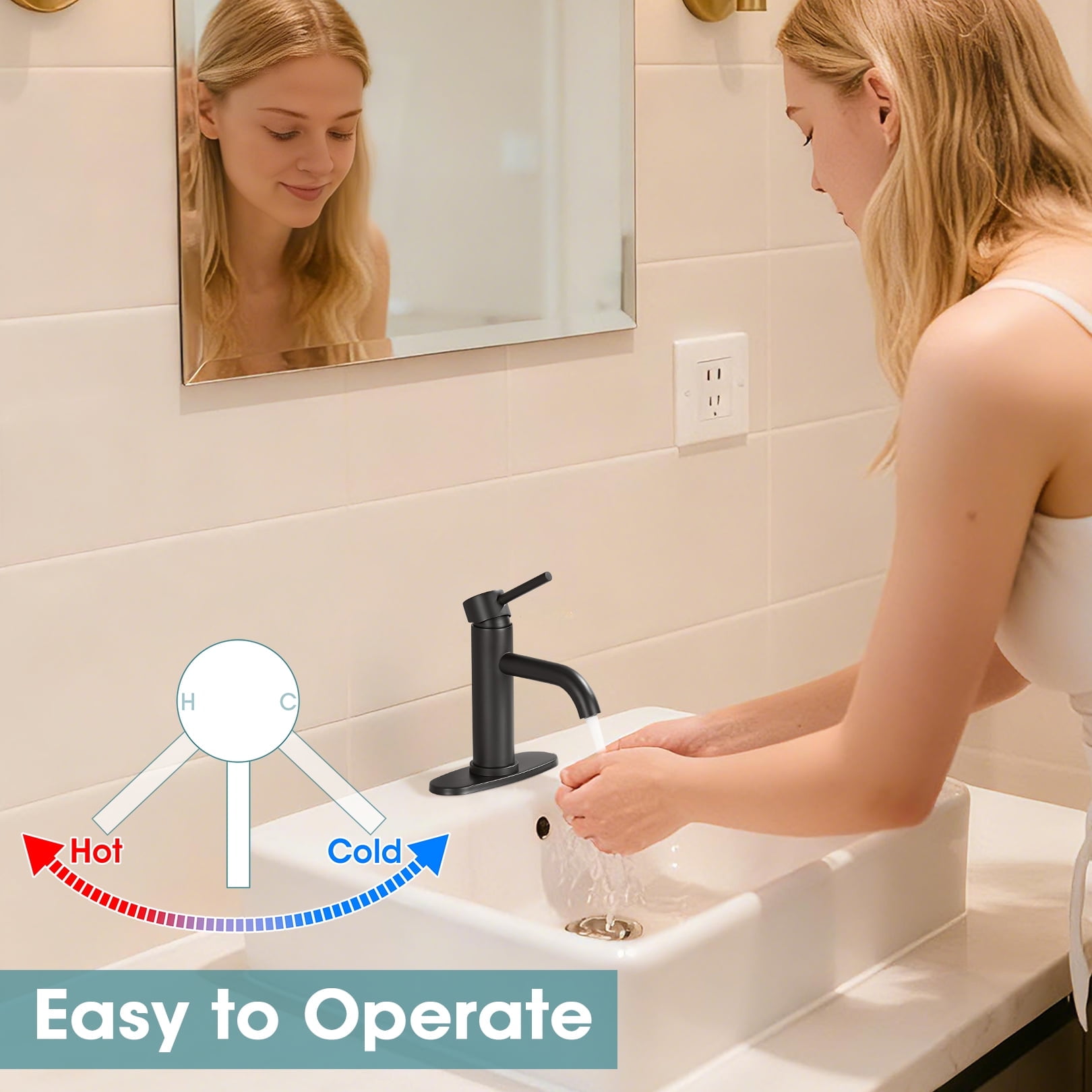 Wowkk Sanitary Ware Black Bathroom Faucets Stainless Steel Single Handle Bathroom Sink Faucet with Pop up Drain and PEX Encrypted Hose, Modern Bathroom Faucets for Sink 1 or 3 Holes