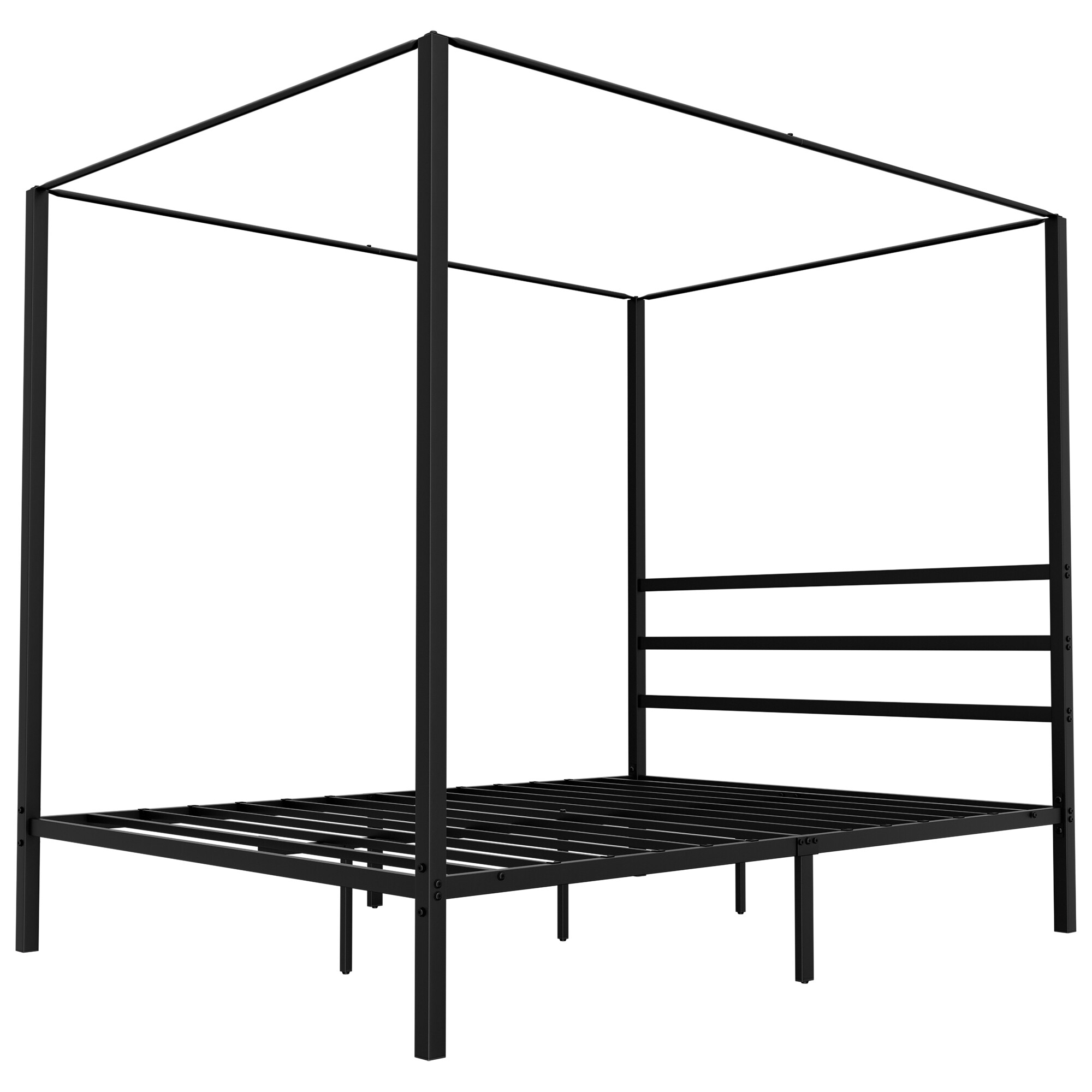 ZENY 14 Inch Platform Built-in Headboard Sturdy Metal Frame Canopy Bed Frame with Four Posters, Black Queen Size