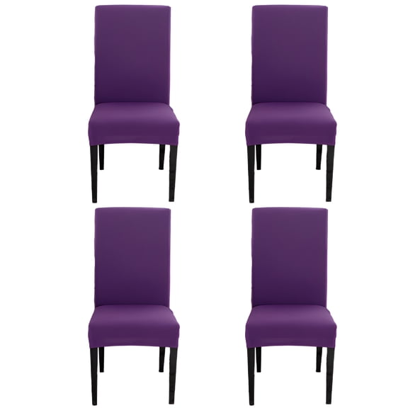 AUQ Pack of 4 Universal Stretch Modern Plain Purple Chair Covers for Dining Room