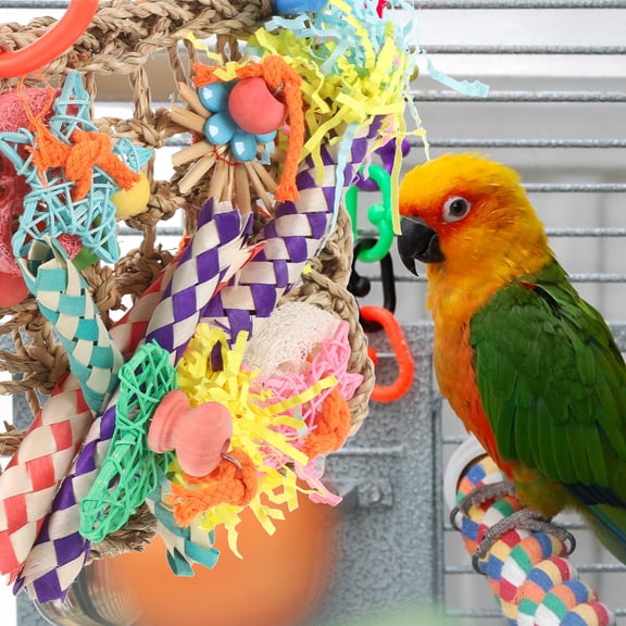 Toyvian Multi Colored Bird Toys Foraging Climbing Mat with Removable Chewing Toy for Parrots and Small Birds 70 cm