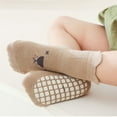 thumbnail image 5 of Zwiiyzr Newborn Baby Non Slip Grip Socks Barefoot Shoes First Walkers Toddler Boys Girls Keep Warm Kids Soft Dispensing Indoor Socks for 0-5 Years Brown, 5 of 5