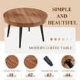 thumbnail image 7 of Roninkier Natural Wood Grain Texture Round Coffee Table - Diameter 23.6 Inches, Black Sprayed Metal Leg, 7 of 7