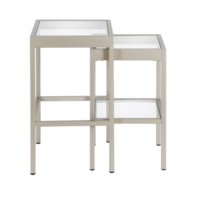Henn&Hart 16" Nickel Metal/Glass Side Table