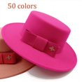 thumbnail image 2 of Sombreros Fedora redondos y cóncavos para hombre y mujer, cinta elástica con lazo superior plano, superficie convexa, sombrero de jazz de fieltro, venta al por mayor, 2 of 4