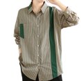 thumbnail image 2 of WFJCJPAF 2024 New Product Clearance！ Blouses for Women Long Sleeve Y Neck,Ladies Striped Long Sleeved Casual Loose Shirt Long Sleeved Lapel Shirt - Green XXL, 2 of 3