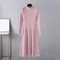 thumbnail image 2 of Birdeem Longue Robe d'Été pour Femmes Mode pour Femmes Couleur Unie Tricot Manches Longues Robe à Col Rond Robe à Manches Longues pour Femmes, 2 of 3
