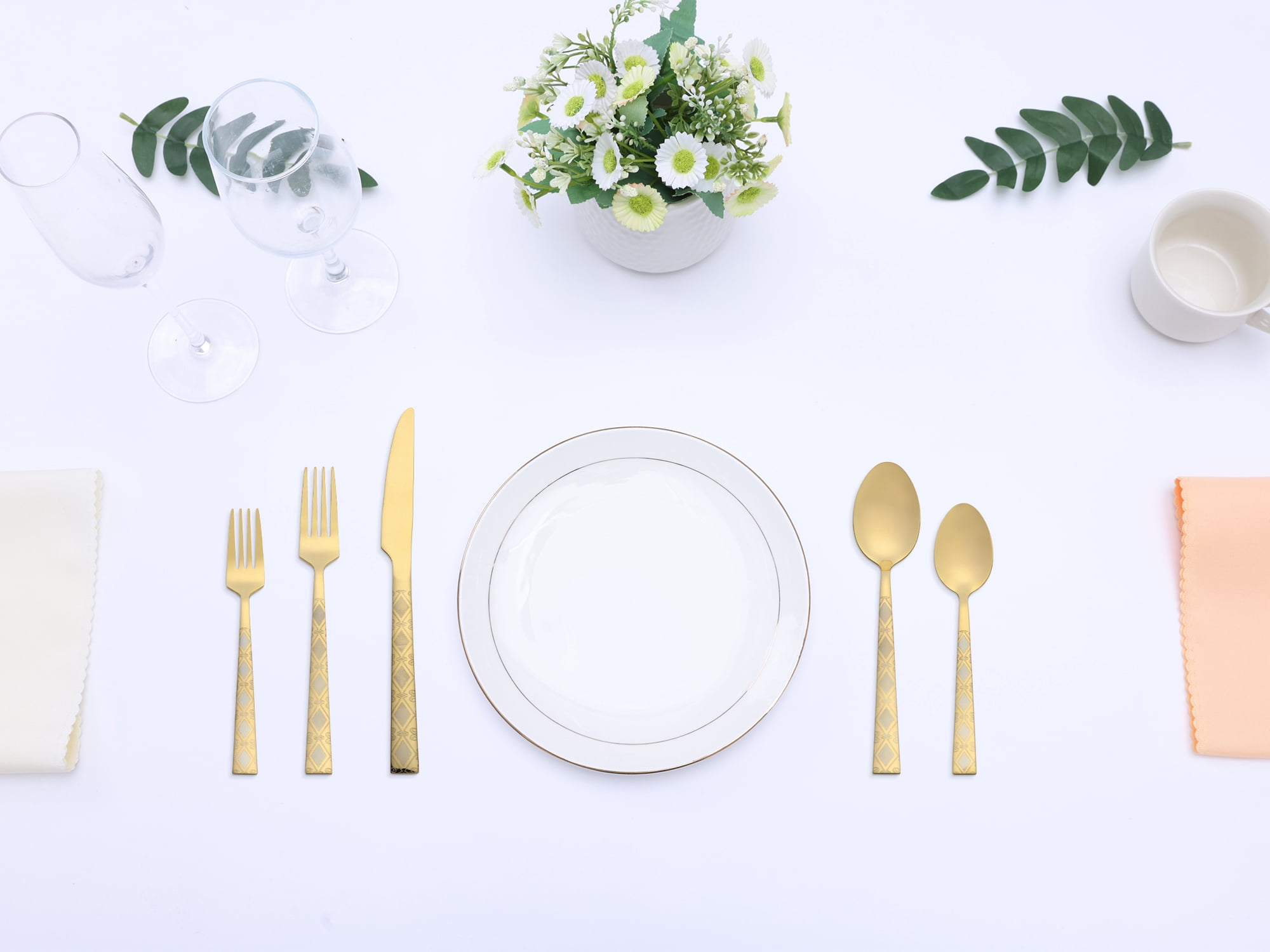 Unique Bargains 20 Piece Stainless Steel Flatware Set for 4 Vintage Cutlery Gold