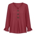 thumbnail image 2 of LEKWK Ruffle Long Sleeve Shirts for Women V Neck Button Front Linen Tops Pleated Loose Dressy Casual Tunic Tops Fall Daily Office Travel Outfits, 2 of 6