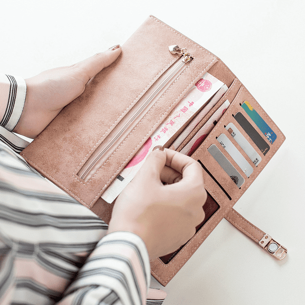 Cartera de mujer con hebilla larga, sencilla, de moda, de gran capacidad, cómoda, suave, para mano