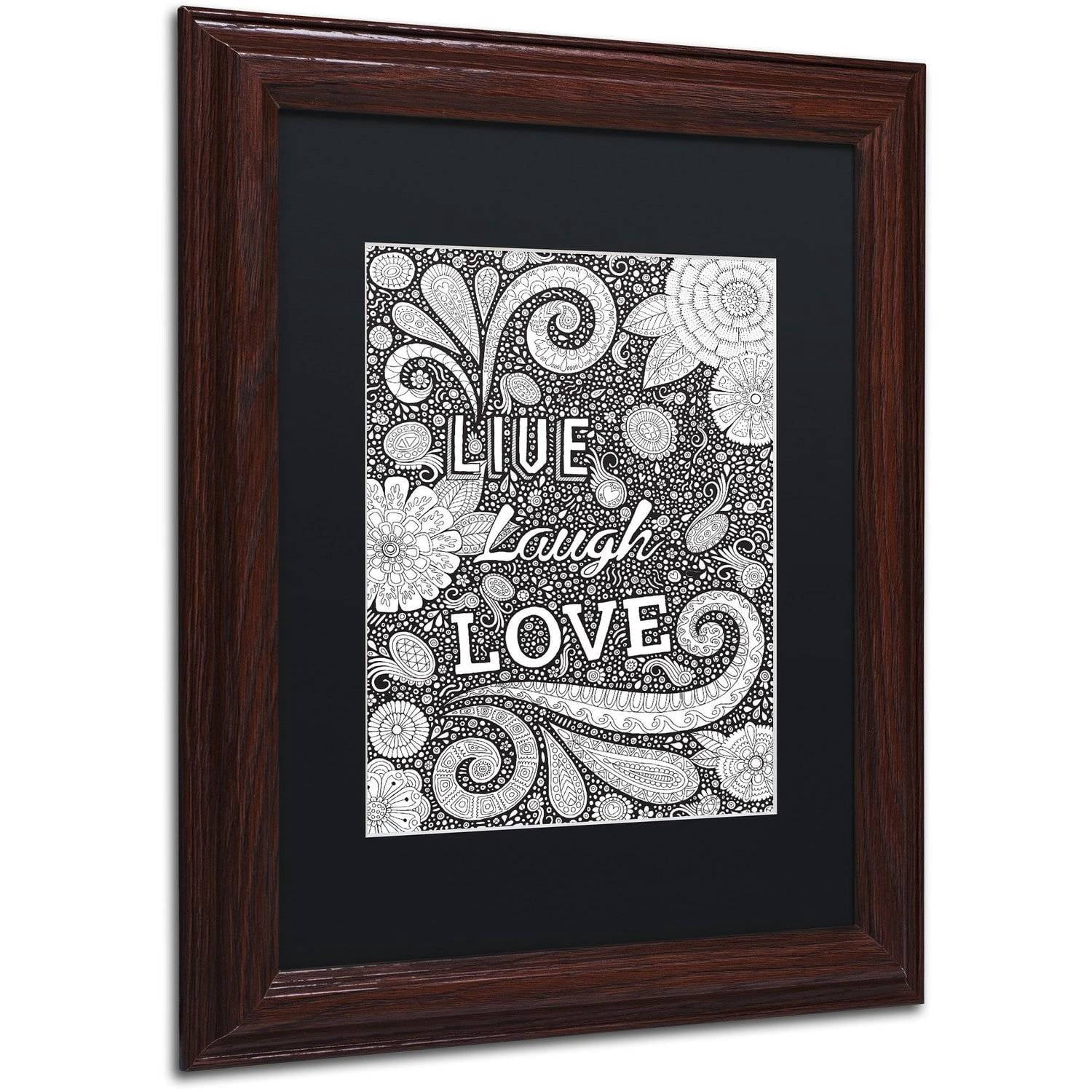 Trademark Fine Art "Live Laugh Love Black" Canvas Art by Hello Angel, Black Matte, Wood Frame