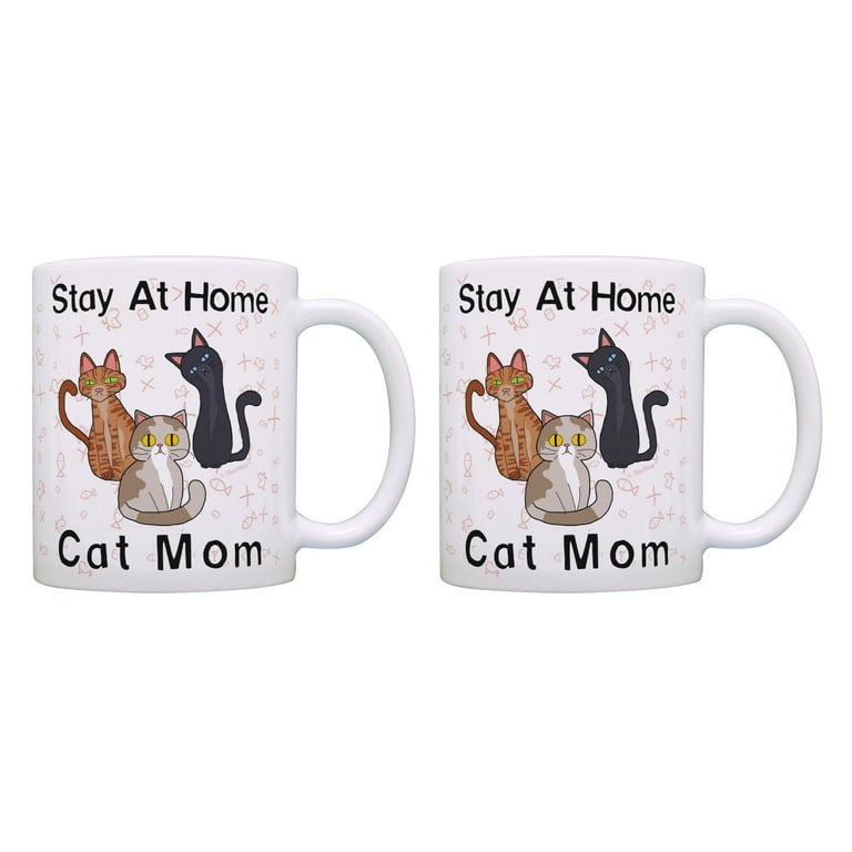 ThisWear Cat Mug Set Stay At Home Cat Mom Cat Lover Gifts for Women 11  ounce 2 Pack Coffee Mugs Mom 