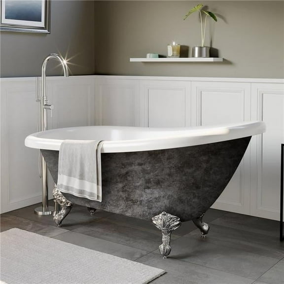 Cambridge Plumbing AST61-NH-CP-SP 61 x 28 in. Scorched Platinum Acrylic Slipper Bathtub with No Faucet Holes & Polished Chrome Ball & Claw Feet