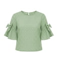 thumbnail image 7 of Xaqiouau Womens Gingham Ruffle Bell Sleeve Blouse Casual Crew Neck Check Print Summer Top, 7 of 7