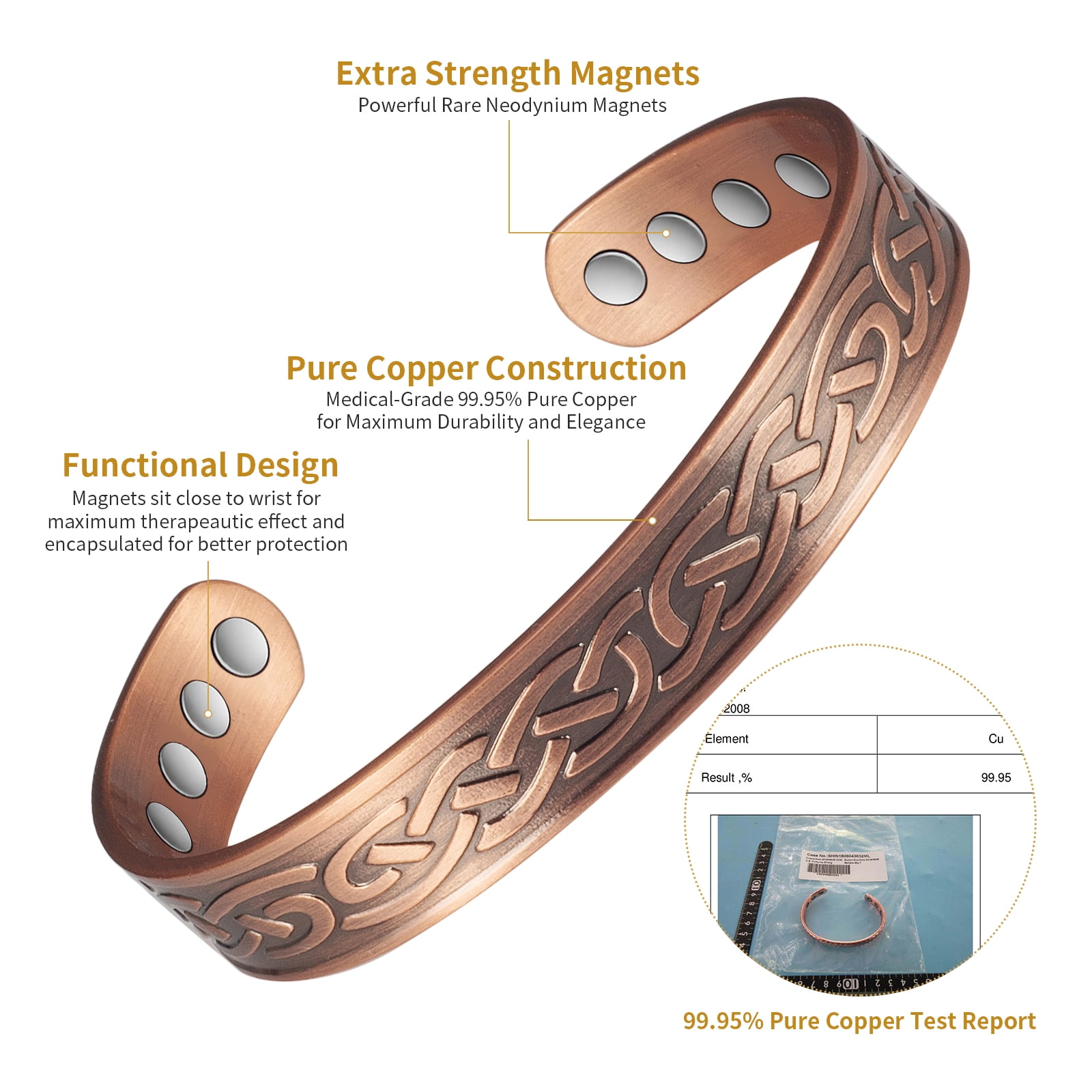 Wollet Magnetic Copper Bracelets Bangle for Men, Set of 2