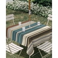 thumbnail image 3 of Square Outdoor Tablecloth with Umbrella Hole Teal Boho Stripes Outside Table Cloth Waterproof Patio Table Cover Modern Bohemia Brown Beige Texture Zipper Tablecloths for Picnic Camping 54x54 Inch, 3 of 8