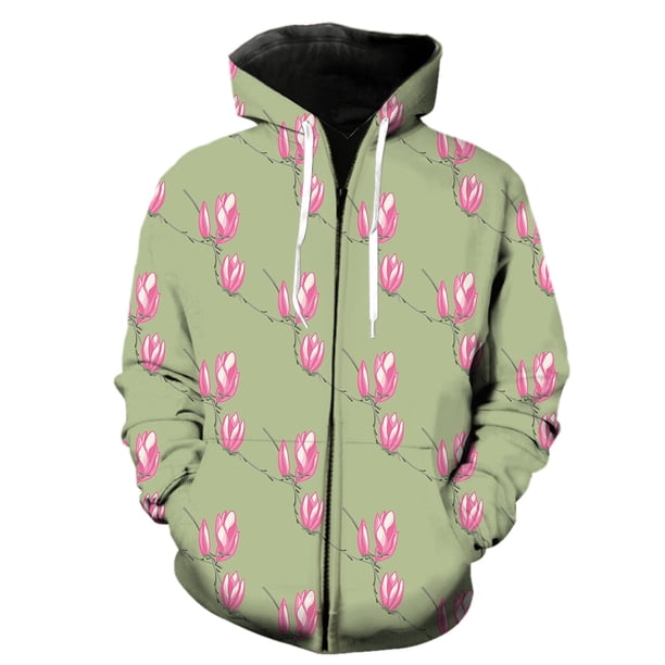 Sudadera con capucha y cremallera para hombre, estilo Harajuku informal de gran tamaño, con estampado de flores y magnolia, ideal para primavera de 2024. Chaquetas con capucha, ropa de calle, moda mod