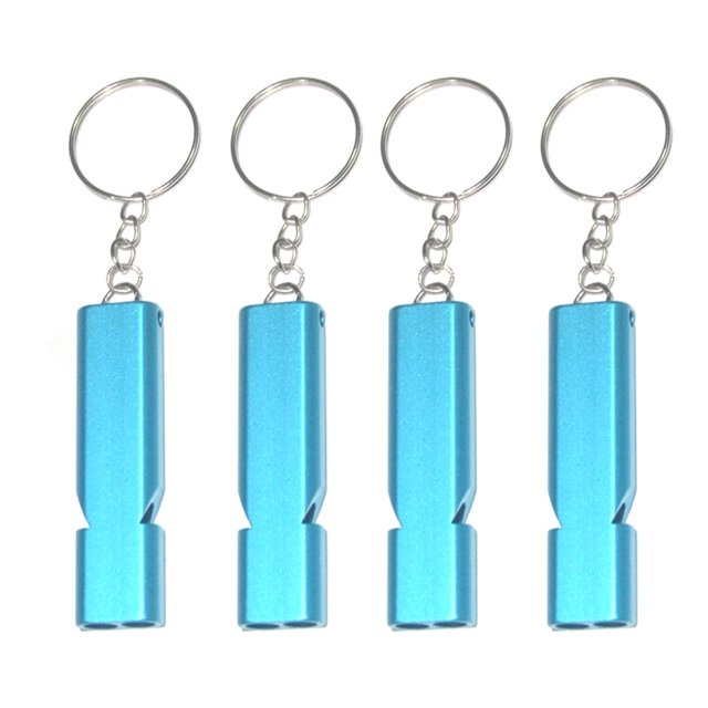 LYMAYTER 4Pcs Double Tube Emergency Whistles Clear Loud Sound Compact Size Portable -Resistant Survival Whistles with Keyring