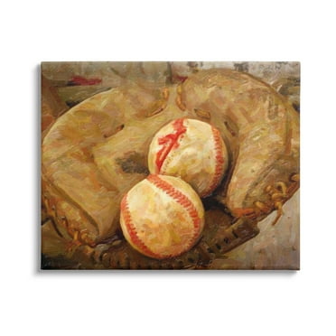 Stupell Industries Detailed Baseball Glove Mitt Holding Sports Balls Painting Gallery Wrapped Canvas Print Wall Art, Design by Graffitee Studios