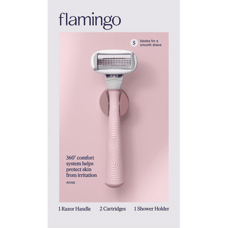 Flamingo 5-Blade Women's Razor - 1 Razor Handle + 2 Razor Blade Refills - Rose