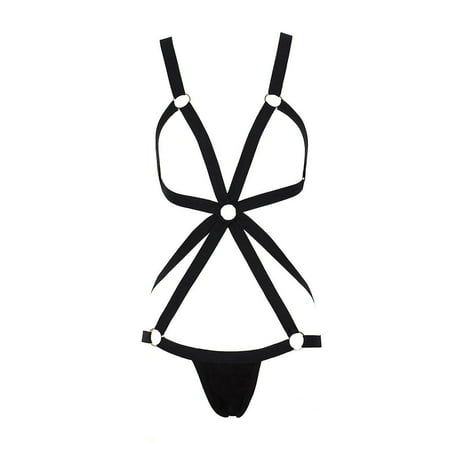 Midwennn Alluring Women Cage Bra Elastic Cage Bra Strappy Hollow Out Bra Bustier Open Cup Lingerie Nightgown with Robe
