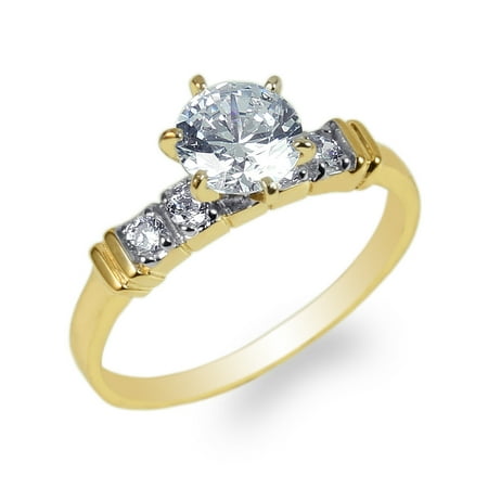 14k Gold Toe Wedding Ring JamesJenny Ladies 14K Yellow Gold 0.9ct Round CZ Two Tone Wedding Solitaire Ring Size 4-10 ()