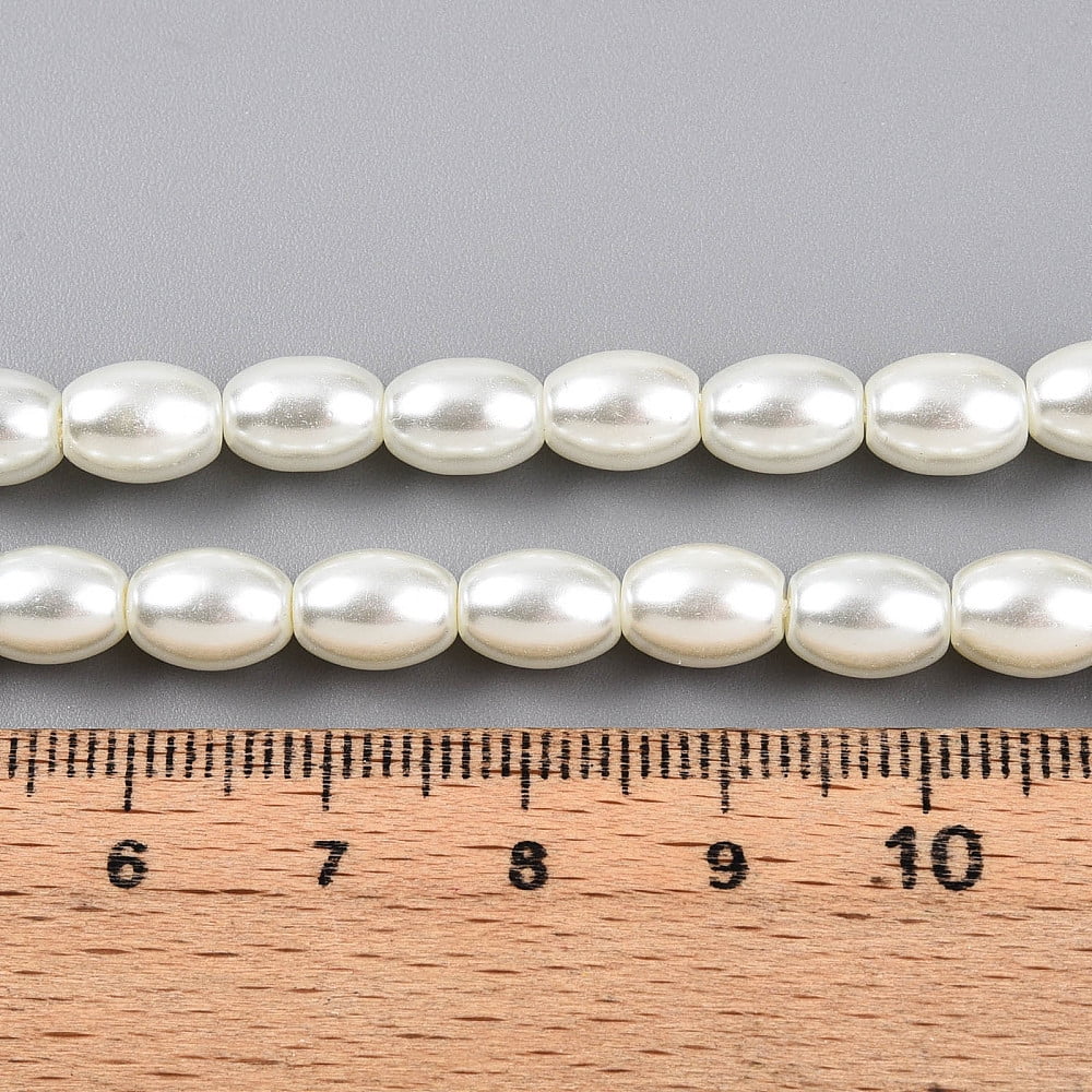 Baking Painted Pearlized Glass Pearl Bead Strands Rice Cornsilk 8.1x6~6.5mm Hole: 1mm about 95~96pcs/strand 30.79~31.10''(78.2~79cm)