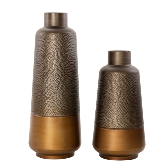 DecMode 20", 15"H Dark Gray Metal Vase with Gold Base, Set of 2