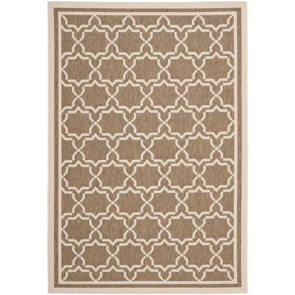 SAFAVIEH Courtyard Allison Oriental Indoor/Outdoor Area Rug, Brown/Bone, 6'7" x 6'7" Round