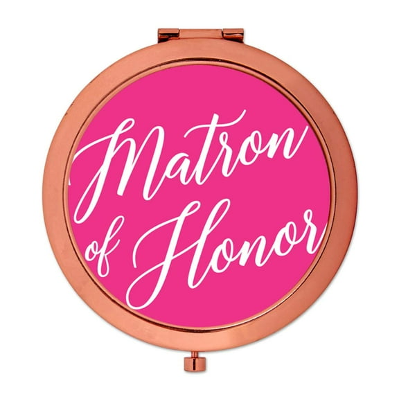 Koyal Wholesale Rose Gold Compact Mirror Matron of Honor Wedding Gift, Fuchsia Hot Pink, 1-Pack