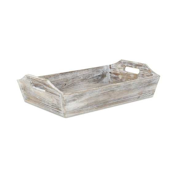 Deep Wooden Shabby White Tray with Side Handles