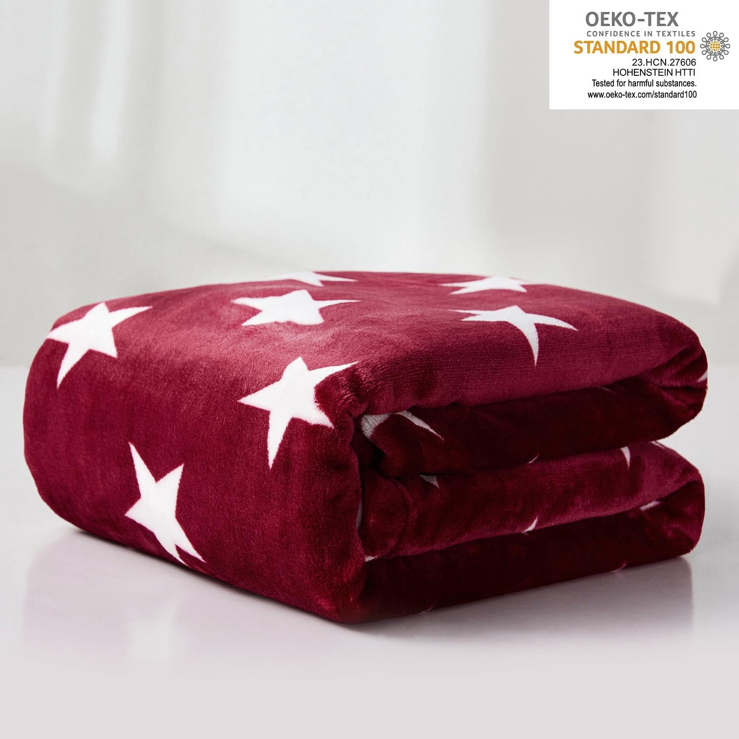 JML Soft Flannel Fleece Throw Blanket, Burgundy Star, Standard Throw