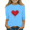thumbnail image 2 of Sky Blue Girls' Sparkle Heart Accent Top - Cold Shoulder 3/4 Sleeve Soft Stretch Polyester Spandex Casual Tee for 5-12 Years Kids,Size 7-8T, 2 of 5