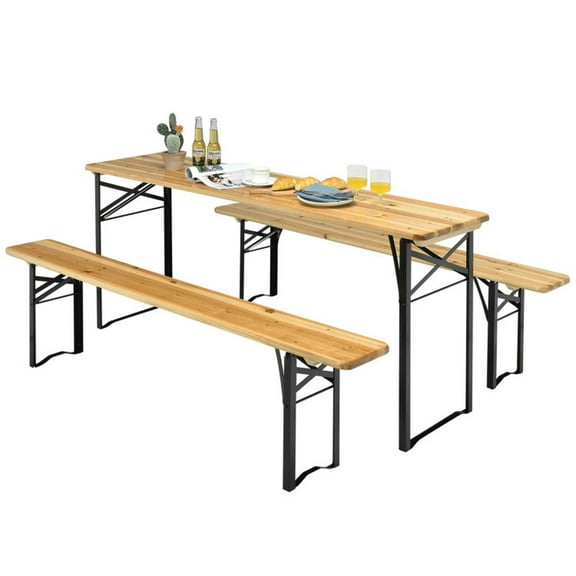 YYAo 3 Pieces Folding Wooden Picnic Table Bench Set