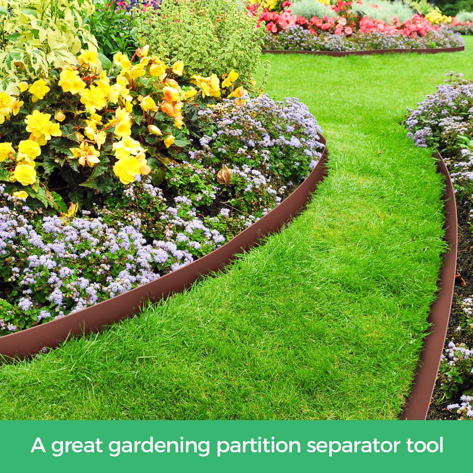 2-Inch x 100 FT Landscape Edging Border with 150 Spikes, Plastic Edging for Landscaping Garden Edging Border, Flexible Landscaping Edging for Garden Flower Beds Yard Lawn Pathway Paver (Brown)