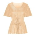 thumbnail image 4 of Women's Sequin Top, V-Neck Sparkling Short Sleeve Blouse for Party and Casual Wear, 4 of 5