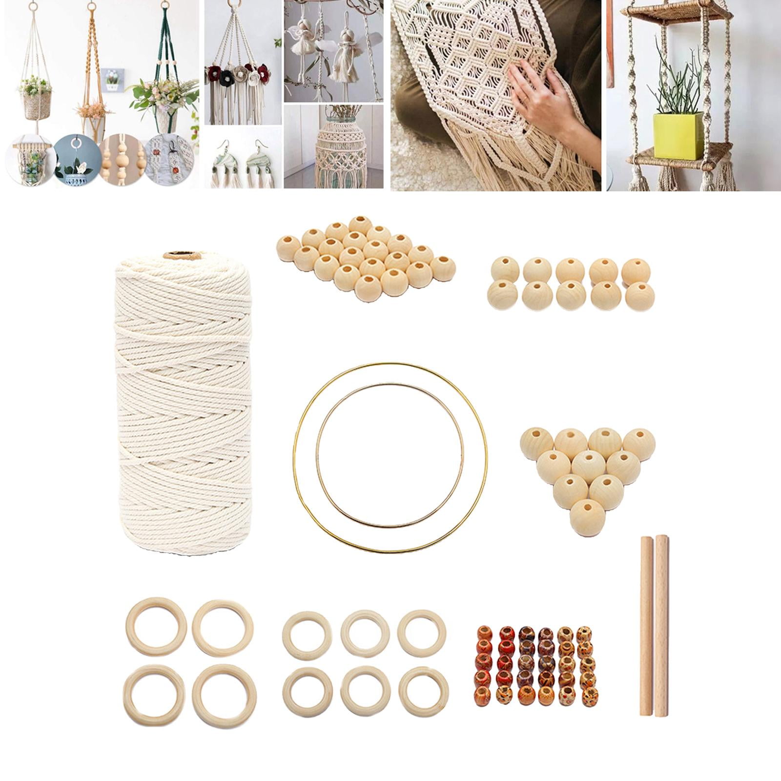 FVDPWYE Macrame Cord Natural Rope Macrame Wall Hanging Kit with Wood Beads,Wood Ring and 85 Pieces