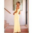 thumbnail image 4 of Women One Shoulder Long Dress 3D Flower Sleeveless Waist Out Out Cocktail Summer Party Bodycon Dresses Yellow XL, 4 of 9