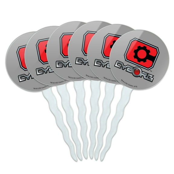 Justice League Cyborg Logo Cupcake Picks Toppers Decoration Set of 6