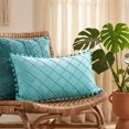 thumbnail image 6 of REGALWOVEN Couch Pillow Cases 1 Pack Soft Pom-poms Velvet Throw Pillow Covers for Farmhouse Home Decor Blue 12" x 20", 6 of 7