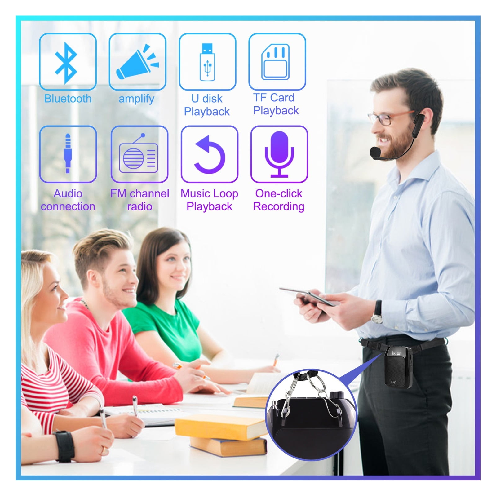 Voice Amplifier 15W Multifunctional Portable Box Of Speaker With Wireless Microphone For Teachers Speakers ,Powerful Voice Amplifier