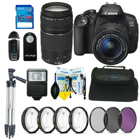 Canon EOS 700D DSLR Camera with EF-S 18-55mm f/3.5-5.6 IS STM Lens + Canon EF 75-300mm f/4-5.6 III Lens + Pixi Basic Bundle