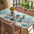 thumbnail image 3 of Teal Coastal Table Cloths for 6 Foot Rectangle Tables, Summer Beach Starfish Shell Coral Nautical Patio Waterproof Elastic Fitted Tablecloths, Washable Rectangular Table Cover for Camping, 3 of 8