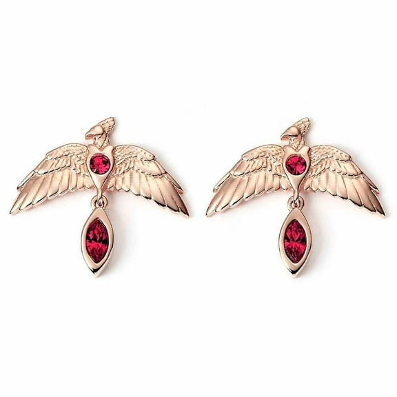 Harry Potter Sterling Silver Rose Gold Plated Fawkes Earrings with Crystals