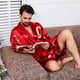 thumbnail image 3 of M-5XL de talla grande para hombre, bata y pantalones cortos, conjunto de dormir informal, 2 uds., lencería íntima, albornoz de manga larga, Kimono de satén, pijama para el hogar, 3 of 4